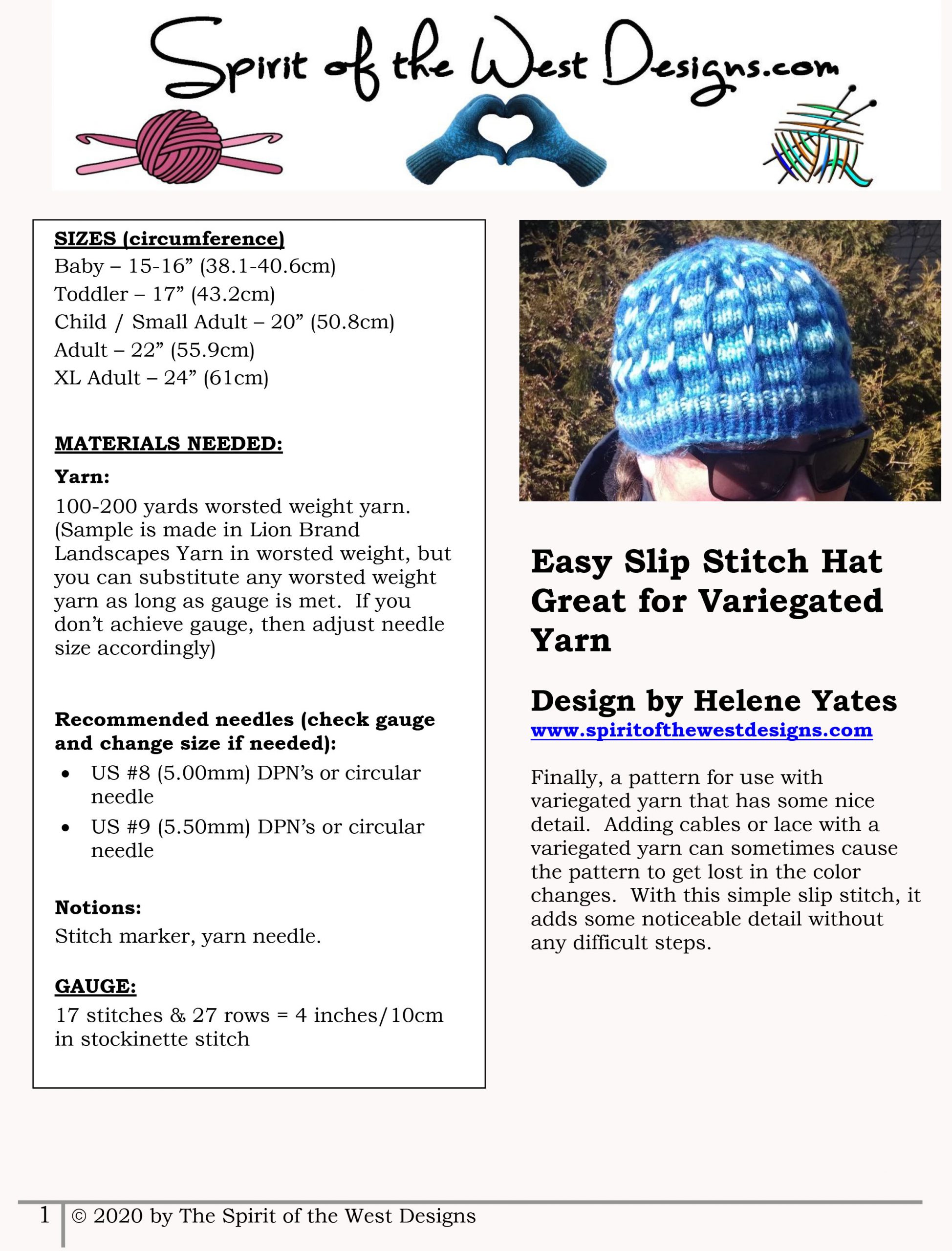 Easy Slip Stitch Hat Knitting Pattern For Variegated Yarn