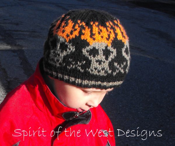 Ghost Rider Beanie, Skull with flames Stranded Knitting Pattern, Beanie, textured toque